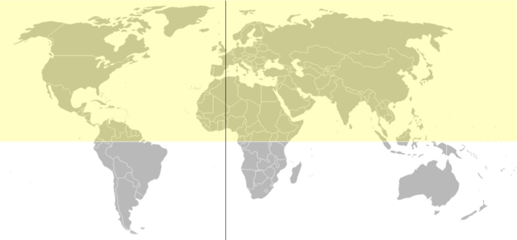 Zona gialla emisfero boreale zona bianca emisfero Australe