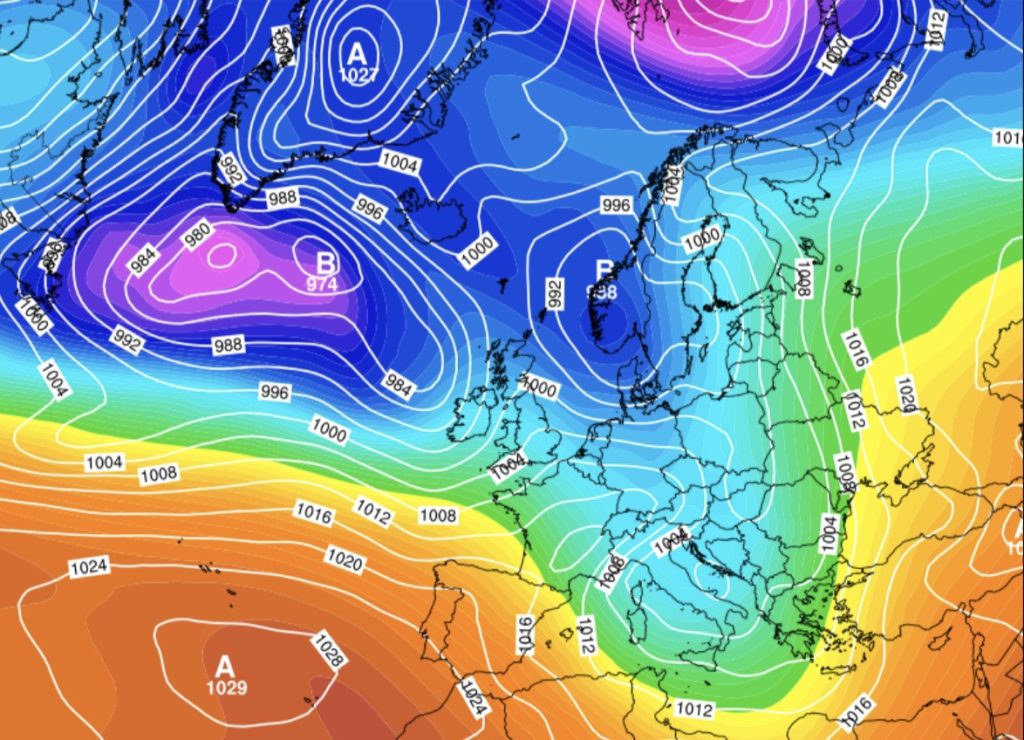 Le isobare in una carta di previsione